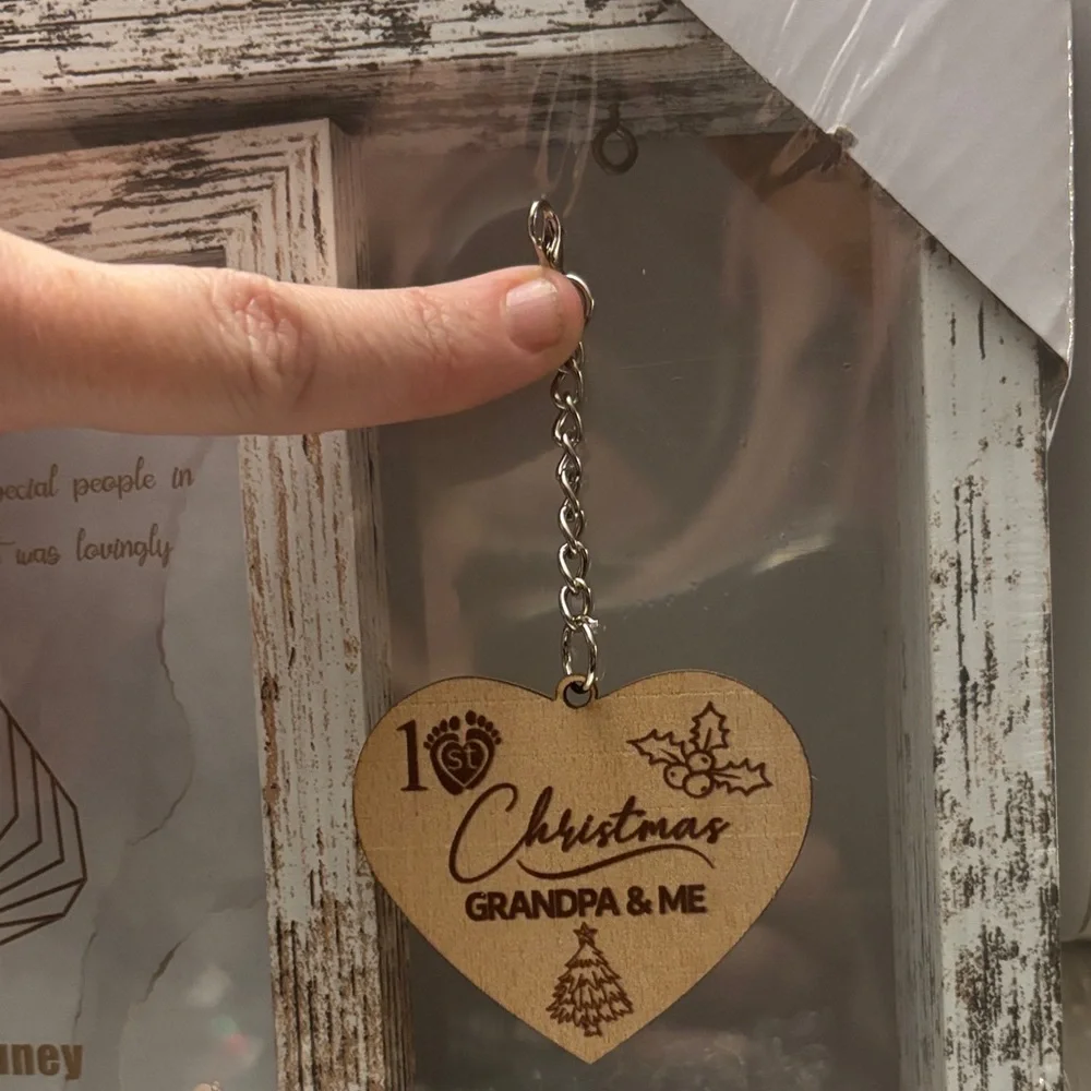 1st Christmas Grandpa and Me Rustic White Photo Frame with Heart Charm